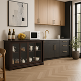 Bunpeony Brown Wooden Pantry Cabinet with Glass Sliding Doors - 42" x 24.5" x 13"