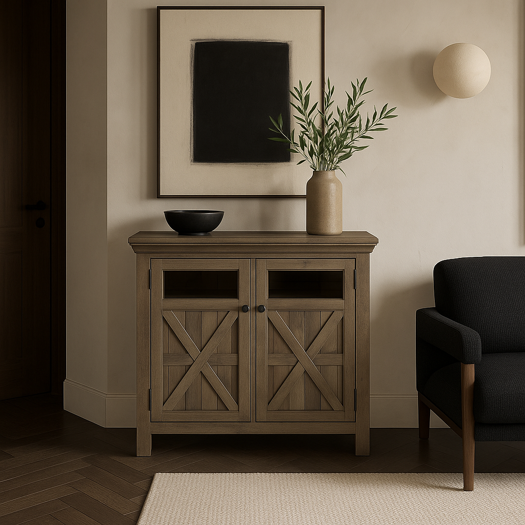 FUNKOL Gray Wash Vintage MDF Storage Cabinet with 2-Doors