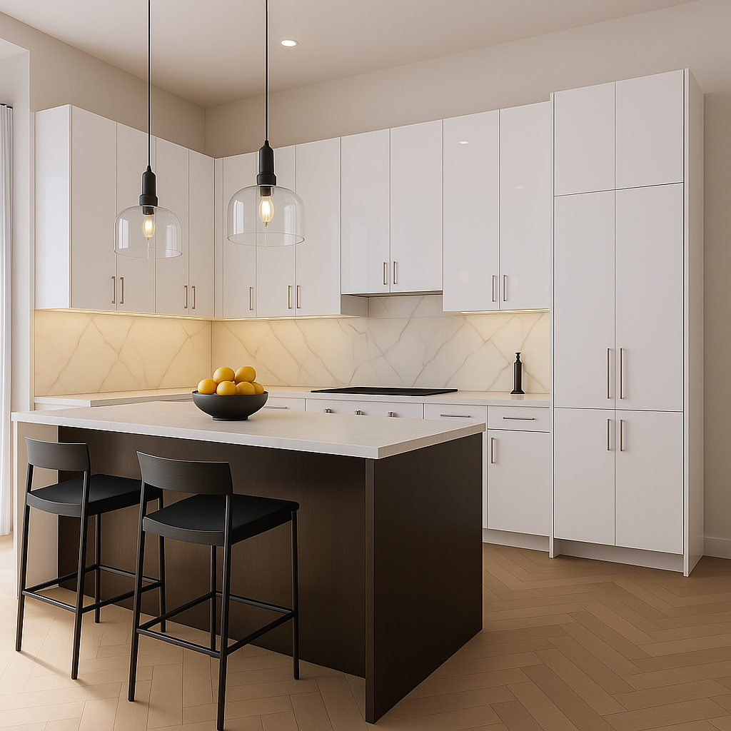 Cambridge Radiance White Gloss Slab Wall Kitchen Cabinet, 21x12x30 in.