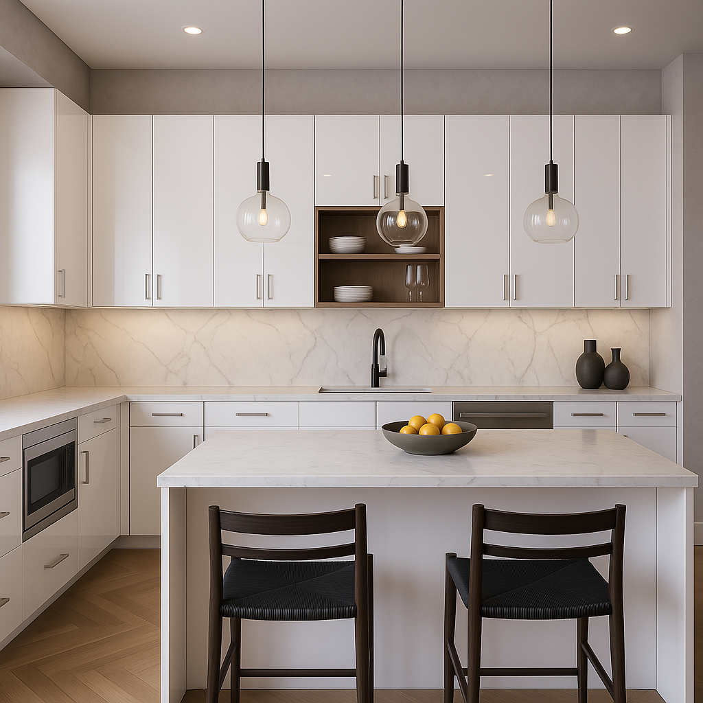 Cambridge Radiance White Gloss Slab Wall Kitchen Cabinet, 21x12x30 in.
