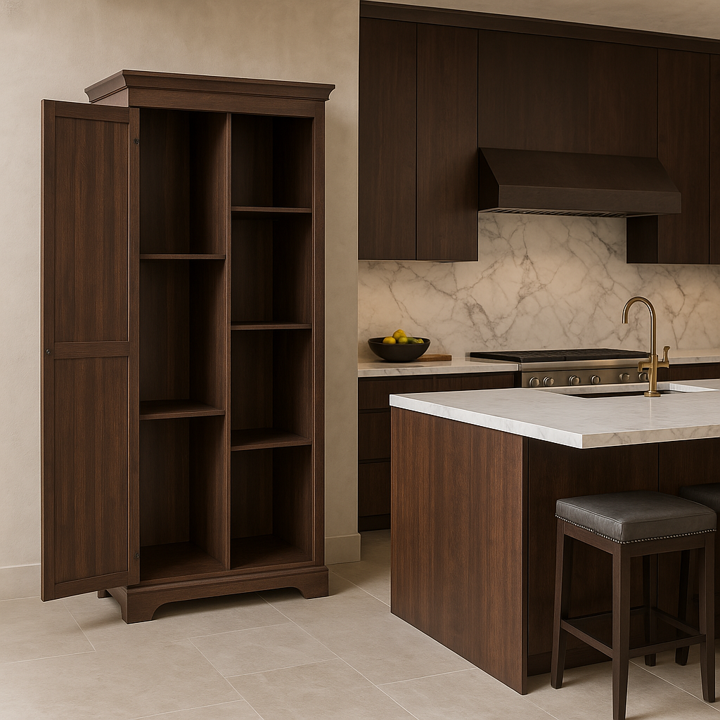 FUNKOL Espresso Vintage MDF Kitchen Cabinet with Barn Door and Shelves