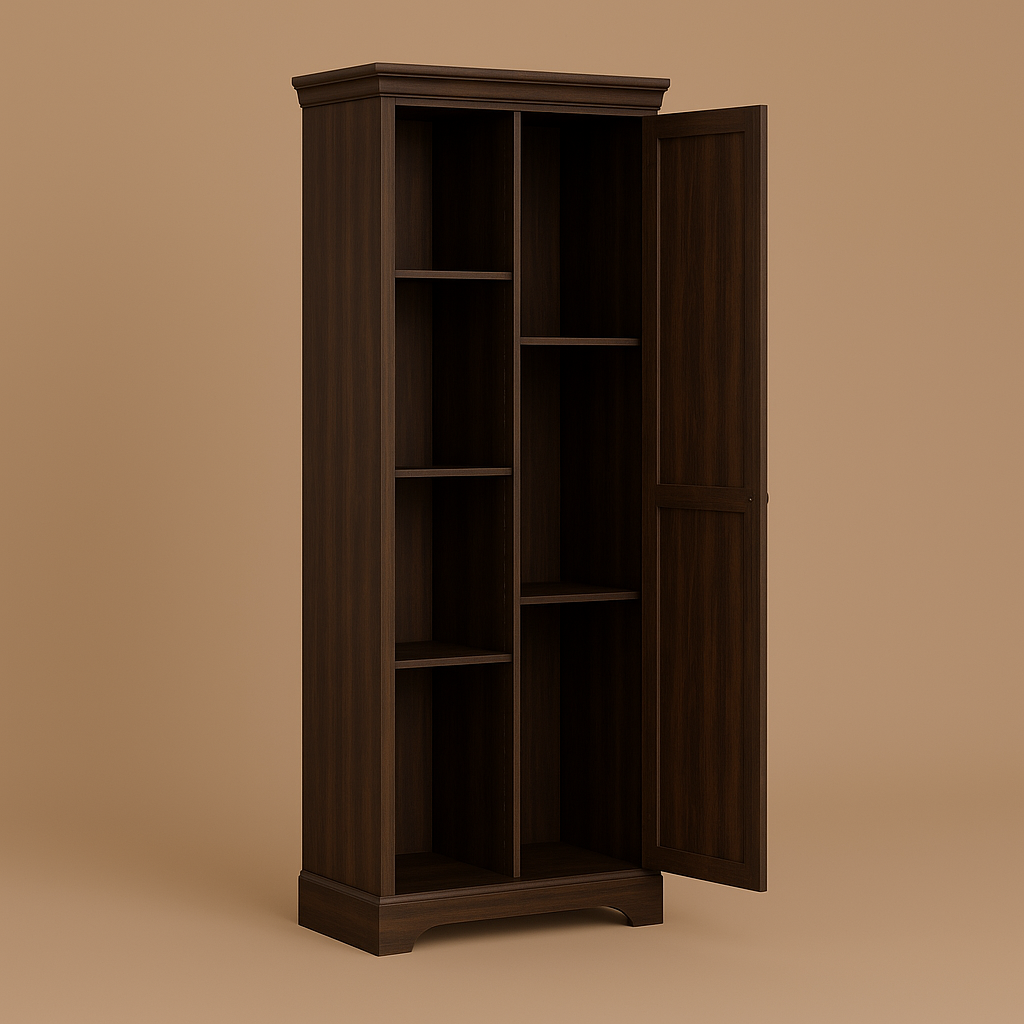 FUNKOL Espresso Vintage MDF Kitchen Cabinet with Barn Door and Shelves