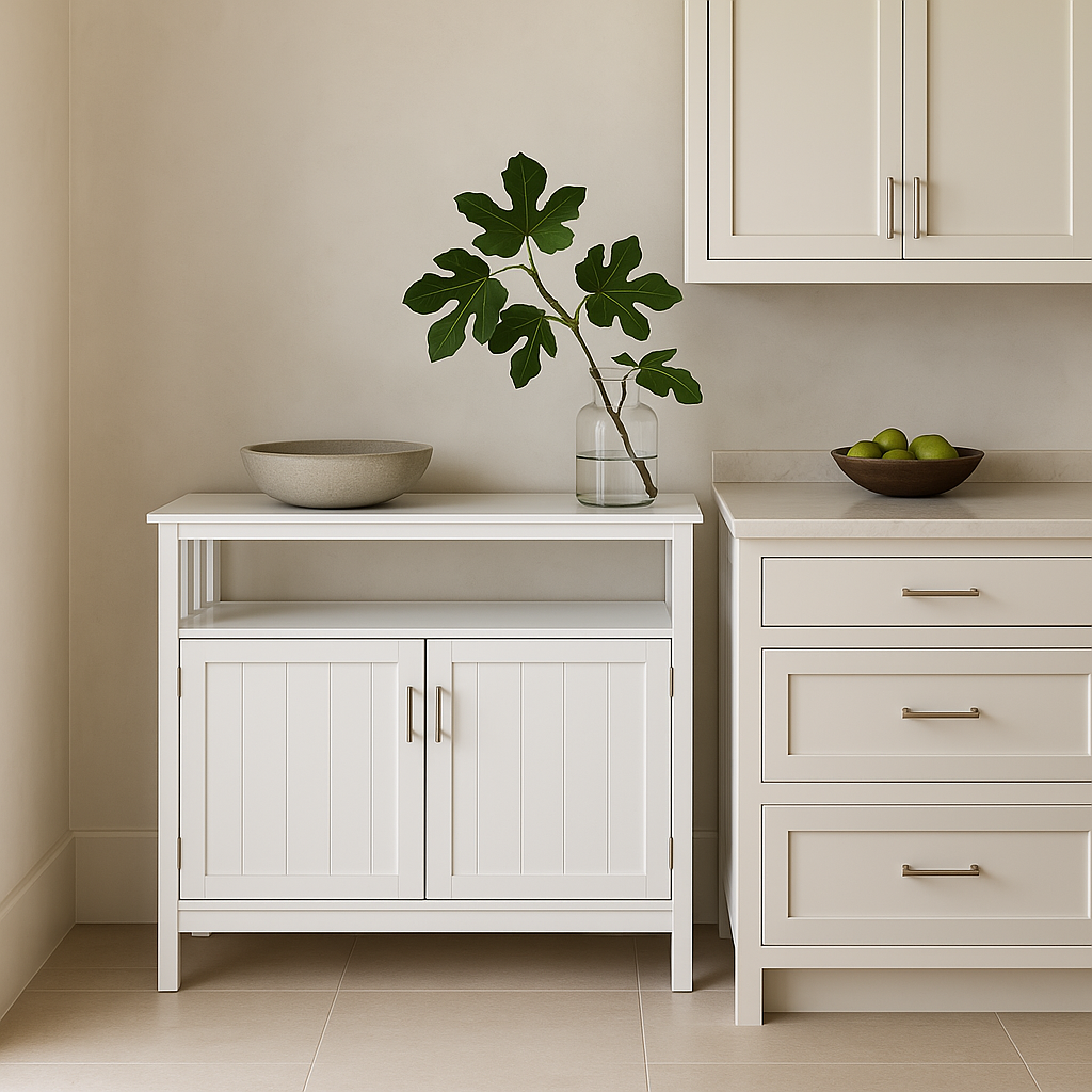 Tileon White MDF Kitchen Cabinet Sideboard - 39.96" W x 15.75" D x 34.25" H