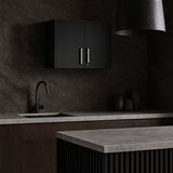Amucolo Black Wood Wall Kitchen Cabinet with Double Doors - 27.56 in. W x 15.98 in. D x 19.69 in. H