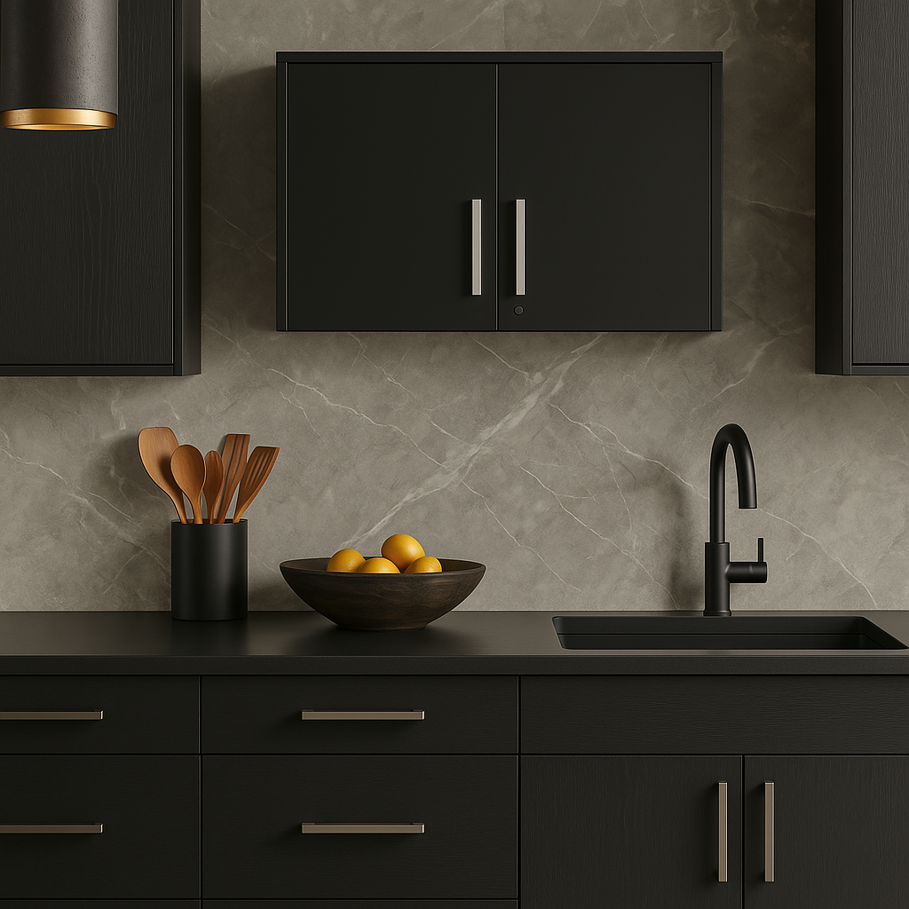Amucolo Black Wood Wall Kitchen Cabinet with Double Doors - 27.56 in. W x 15.98 in. D x 19.69 in. H