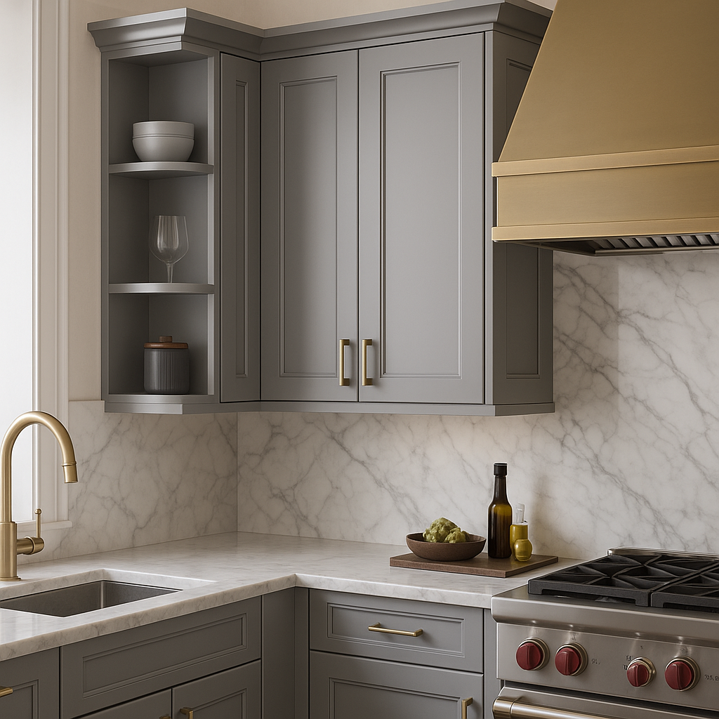 LIFEART CABINETRY Shaker Ready to Assemble Left Wall Open End Shelf with 2 Fixed Shelves in Gray