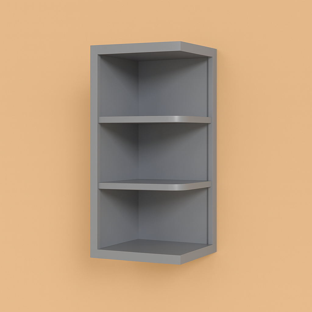LIFEART CABINETRY Shaker Ready to Assemble Left Wall Open End Shelf with 2 Fixed Shelves in Gray