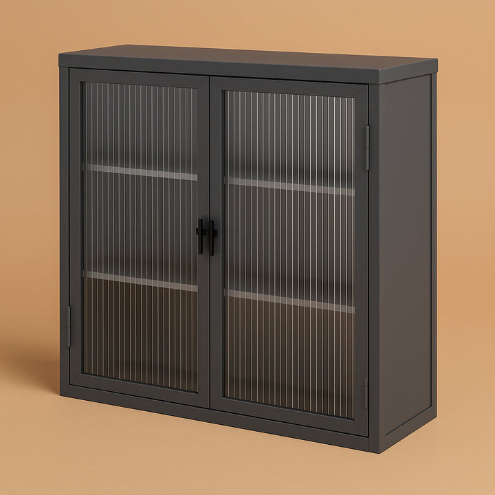 Unbranded Grey Metal Wall Kitchen Cabinet with Detachable Shelves, 27.6 in. W x 9.1 in. D x 23.6 in. H