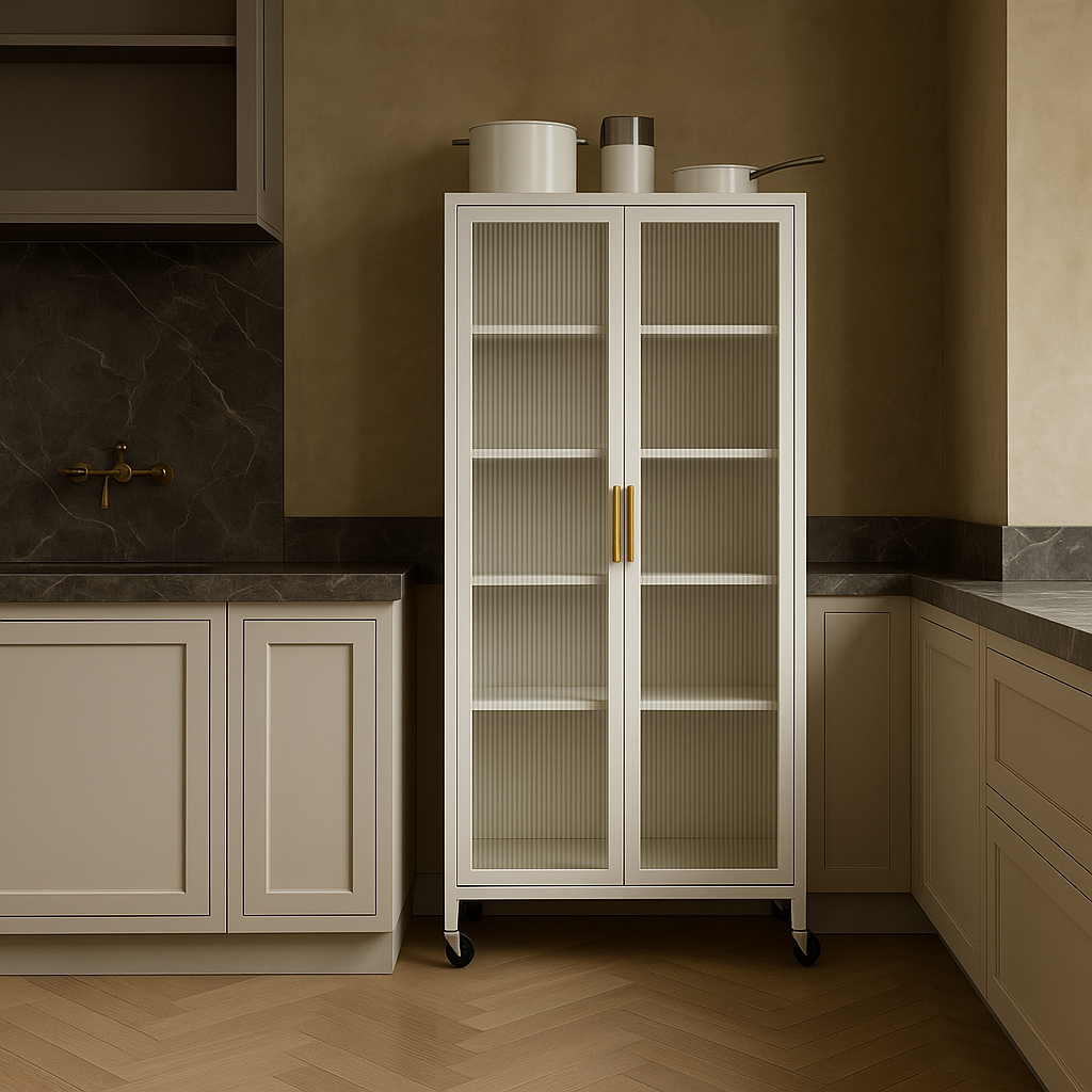Adrinfly White Metal Kitchen Cabinet with Wheels - 23.6" W x 15.7" D x 65.2" H