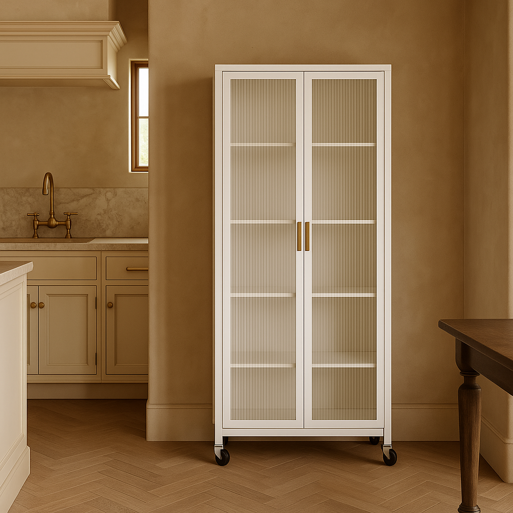 Adrinfly White Metal Kitchen Cabinet with Wheels - 23.6" W x 15.7" D x 65.2" H