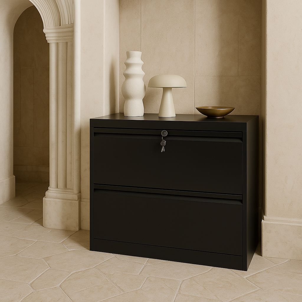 Unbranded Wide Lateral File Cabinet with 2 Drawers, Black