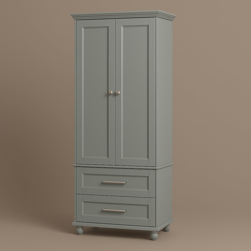 Tatayosi Wooden Tall Storage Cabinet with 2 Drawers, Grey