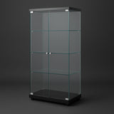 FUNKOL 4-Shelf Wooden Base Display Cabinet with Glass Doors, Black
