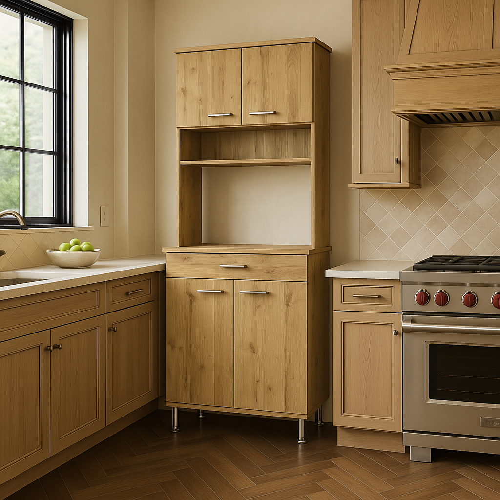 FUNKOL Beige Pantry Cabinet with Shelves and Drawer - 23.6" W x 13.7" D x 66.5" H