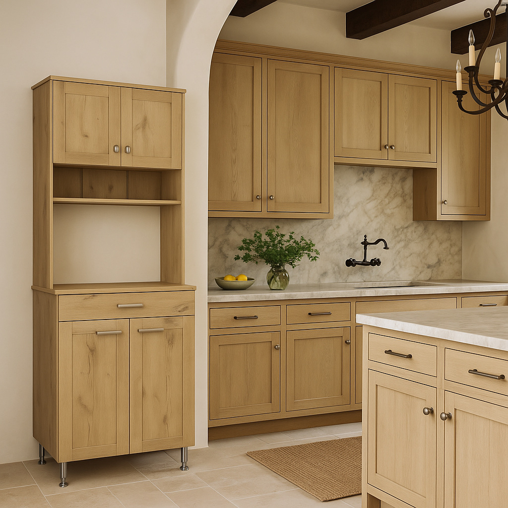 FUNKOL Beige Pantry Cabinet with Shelves and Drawer - 23.6" W x 13.7" D x 66.5" H
