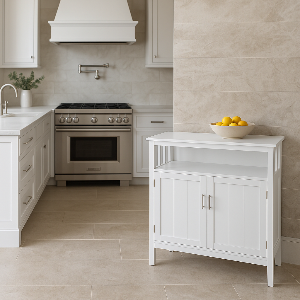Tileon White MDF Kitchen Cabinet Sideboard - 39.96 in. W x 15.75 in. D x 34.25 in. H