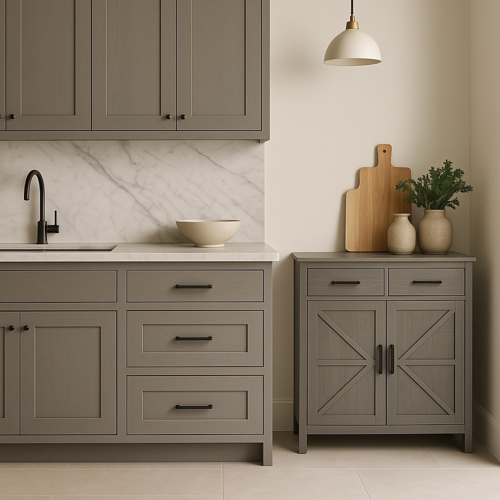 LORDEAR Gray Particle Board Kitchen Cabinet with Adjustable Shelves