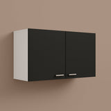 Amucolo Black White Wood Wall Kitchen Cabinet with Double Doors - 39.37 in. W x 12.6 in. D x 19.29 in. H