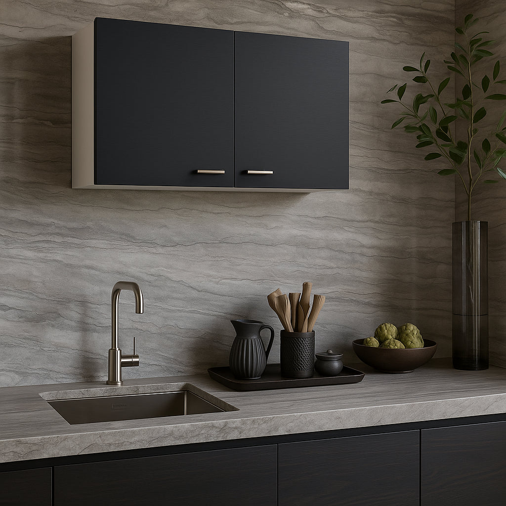 Amucolo Black White Wood Wall Kitchen Cabinet with Double Doors - 39.37 in. W x 12.6 in. D x 19.29 in. H