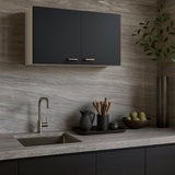 Amucolo Black White Wood Wall Kitchen Cabinet with Double Doors - 39.37 in. W x 12.6 in. D x 19.29 in. H