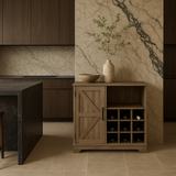 FUNKOL Gray MDF Kitchen Cabinet with 2 Drawers, 1 Door, and 12 Wine Racks