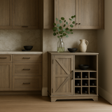 FUNKOL Gray MDF Kitchen Cabinet with 2 Drawers, 1 Door, and 12 Wine Racks