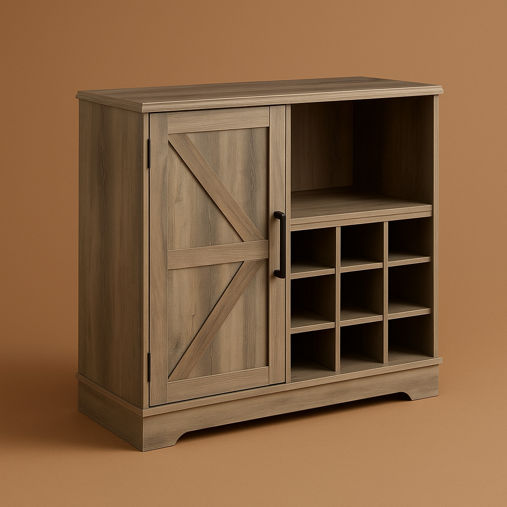 FUNKOL Gray MDF Kitchen Cabinet with 2 Drawers, 1 Door, and 12 Wine Racks