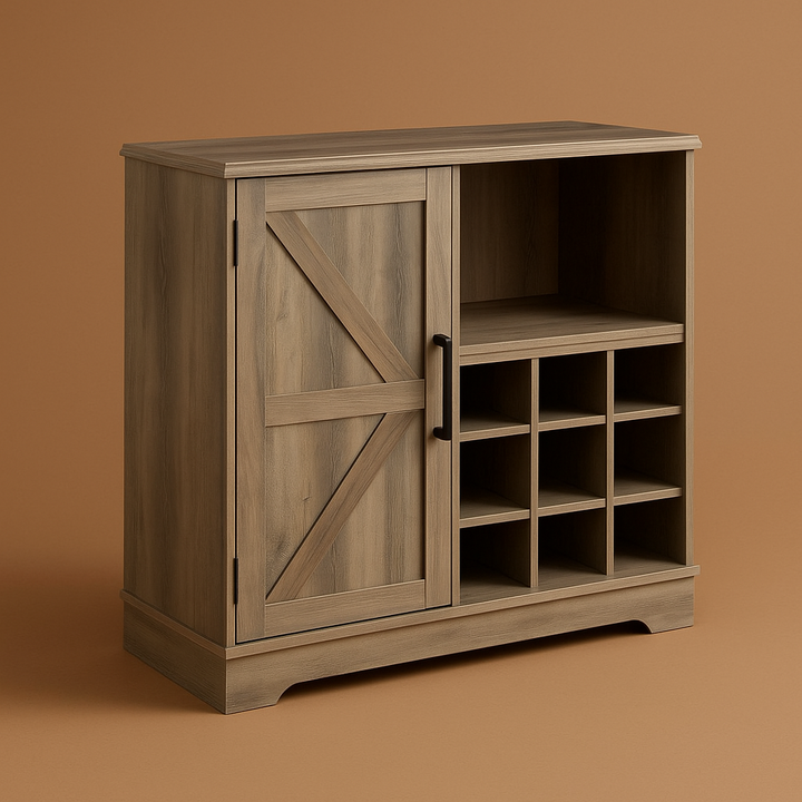 FUNKOL Gray MDF Kitchen Cabinet with 2 Drawers, 1 Door, and 12 Wine Racks