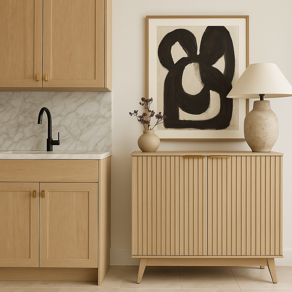 QueenFun Cabinson Natural Oak Sideboard Buffet Cabinet with Adjustable Shelves