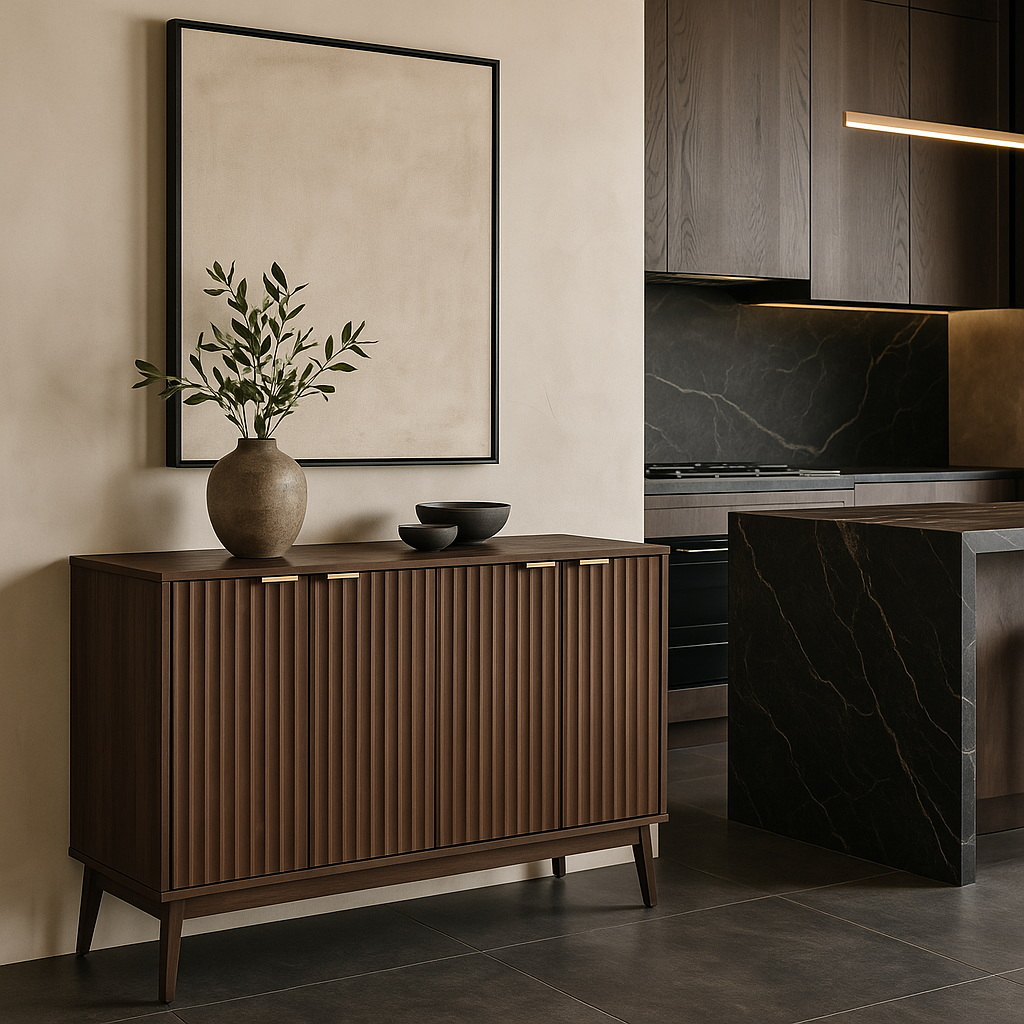 QueenFun Walnut Sideboard Buffet Cabinet with 4 Doors - 55" Wide