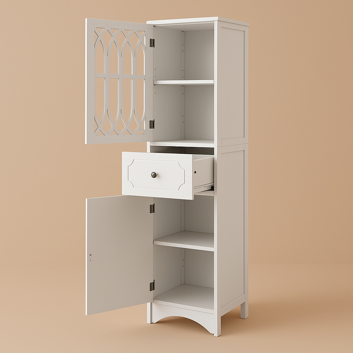 FUNKOL White Floor Base Kitchen Cabinet with 2 Doors and 1 Drawer