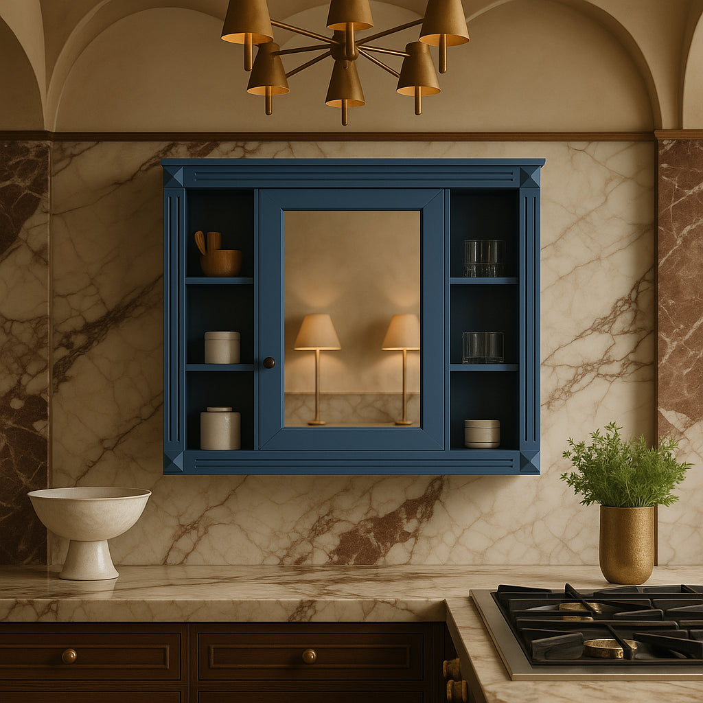 FUNKOL Blue Wall Mounted Bathroom Cabinet with Mirror and Storage Dividers