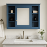FUNKOL Blue Wall Mounted Bathroom Cabinet with Mirror and Storage Dividers