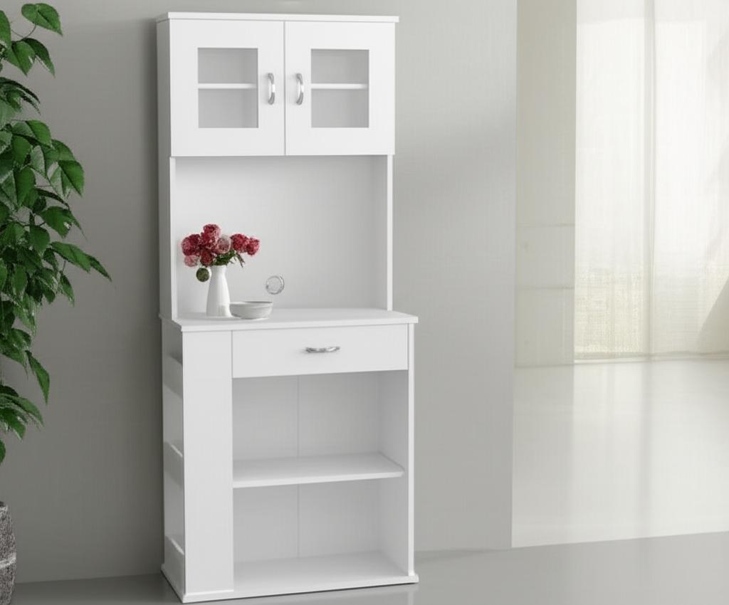 FUNKOL Ready to Assemble Pantry Cabinet with Shelves and Drawer, White