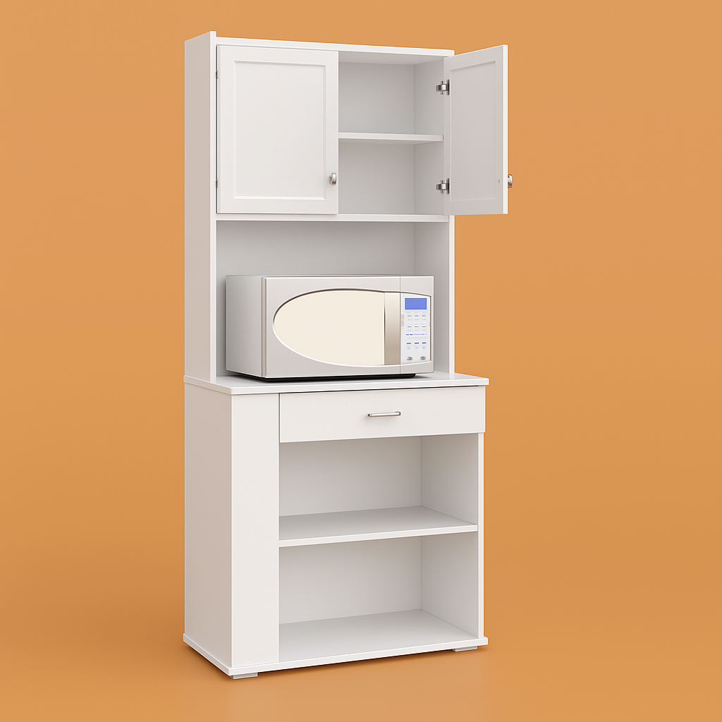 FUNKOL Ready to Assemble Pantry Cabinet with Shelves and Drawer, White