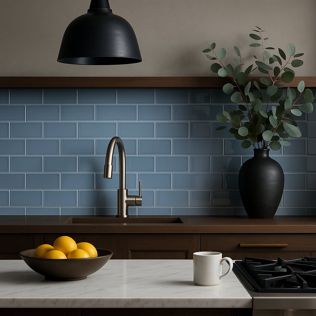 Vector Azul Blue 4x8 Polished Ceramic Subway Wall Tile