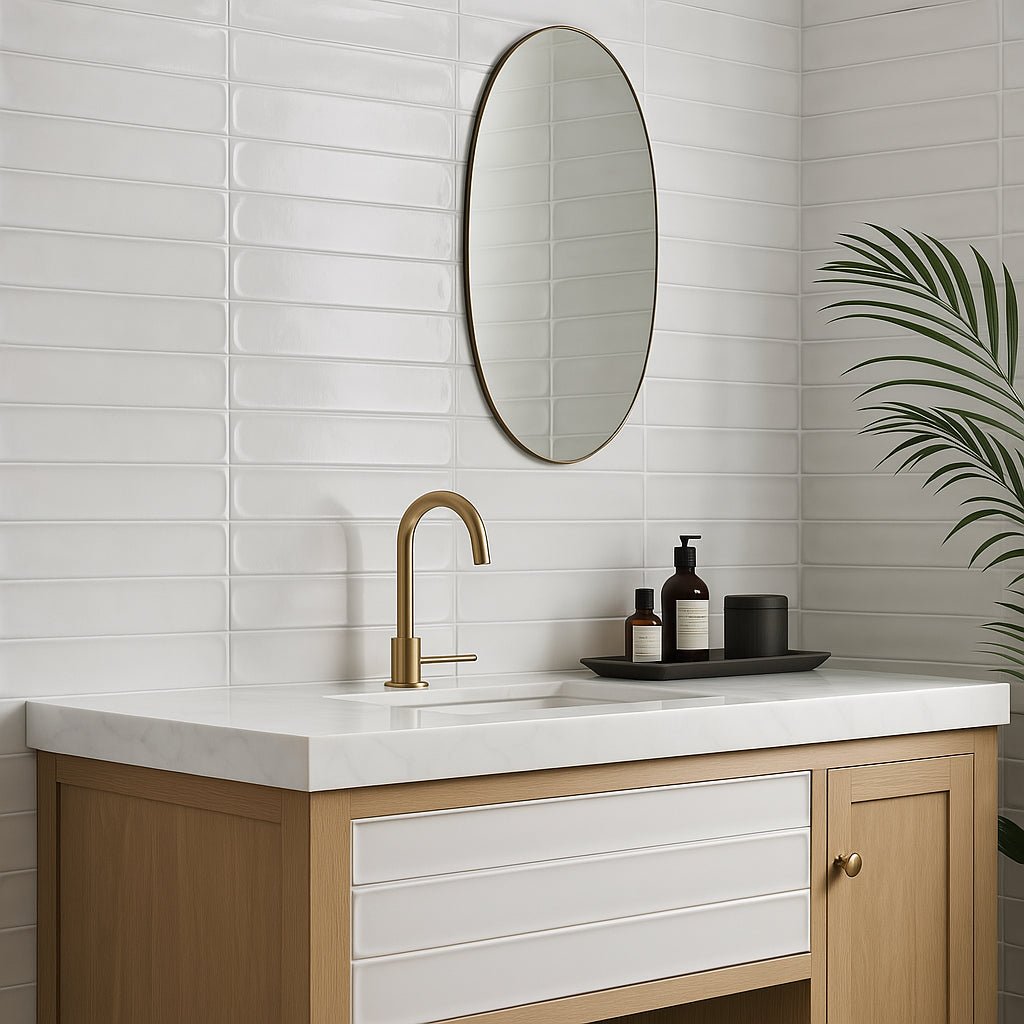ArtBlock Bianco White 4x16 Glossy Porcelain Tile by Stacy Garcia