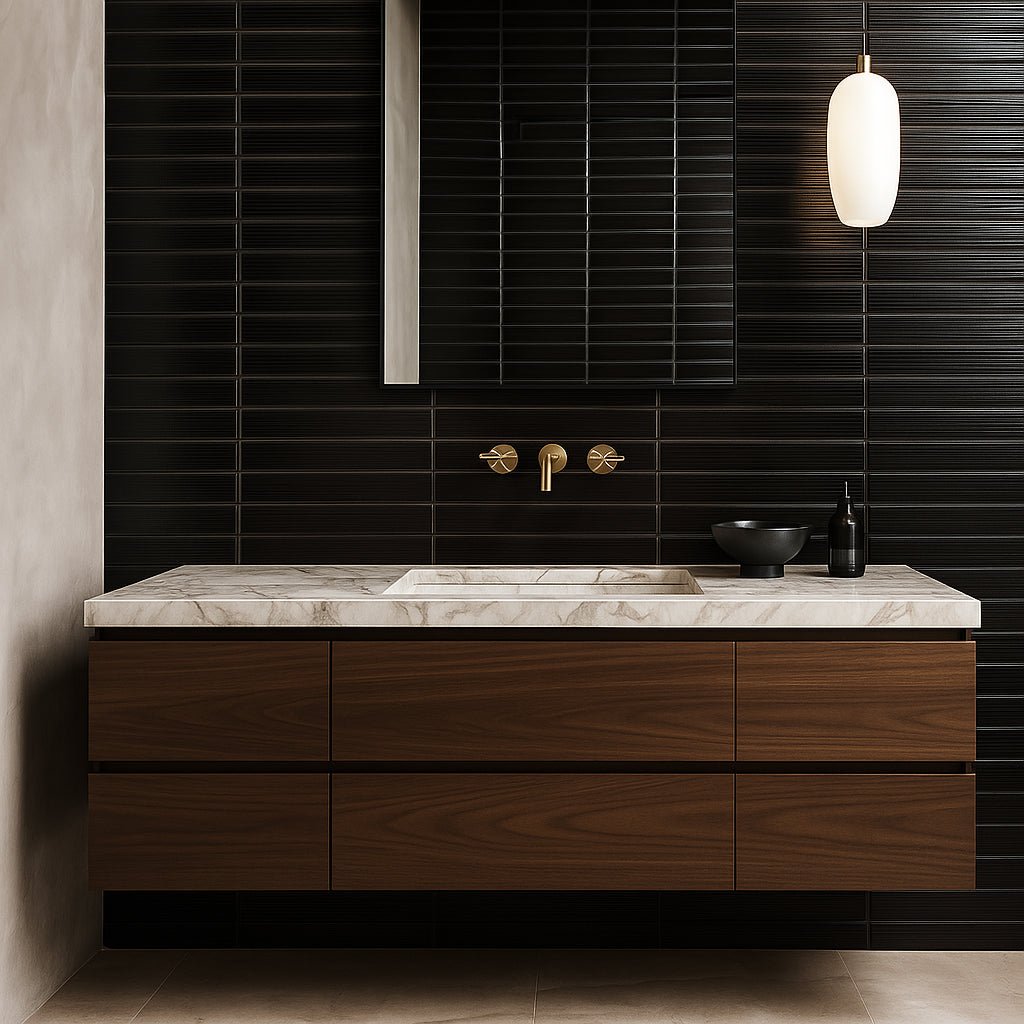 Stacy Garcia ArtBlock Fluted Nero 4x16 Glossy Porcelain Tile