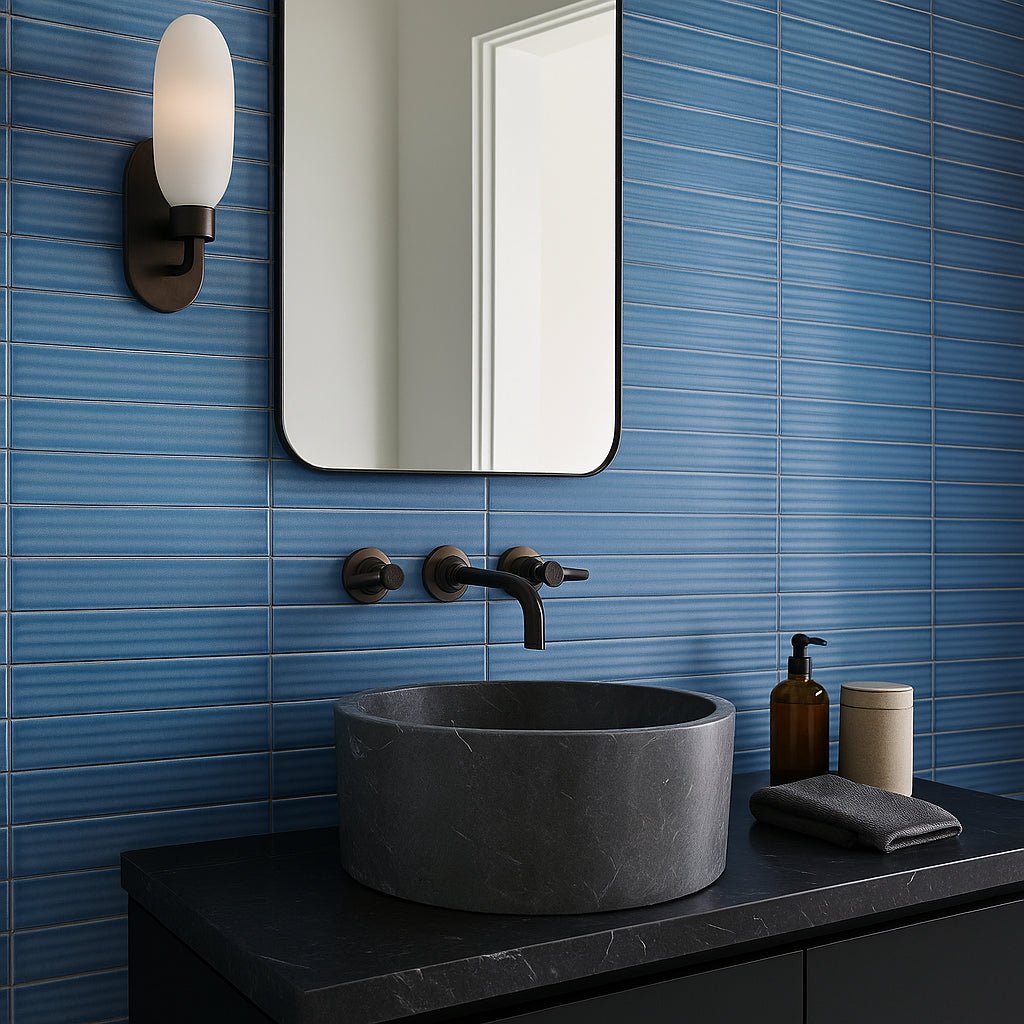Stacy Garcia ArtBlock Fluted Azure 4x16 Glossy Porcelain Tile