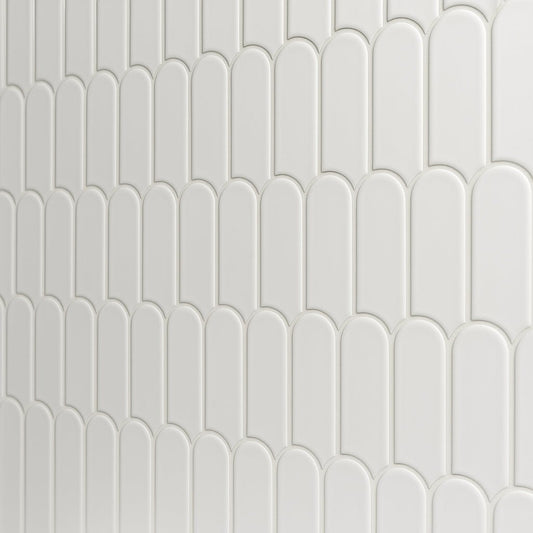 Festival White Scallop Porcelain Mosaic Tile - 13 x 13 Inches, High Gloss Finish, Durable Porcelain