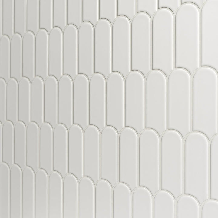 Festival White Scallop Porcelain Mosaic Tile - 13 x 13 Inches, High Gloss Finish, Durable Porcelain