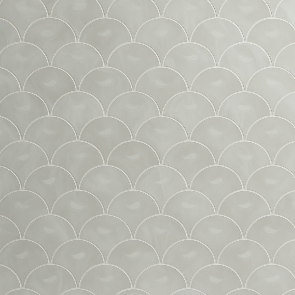 Montage Perla Hot Glass Fan Mosaic Tile - 11 x 11, Polished Finish, White Glass