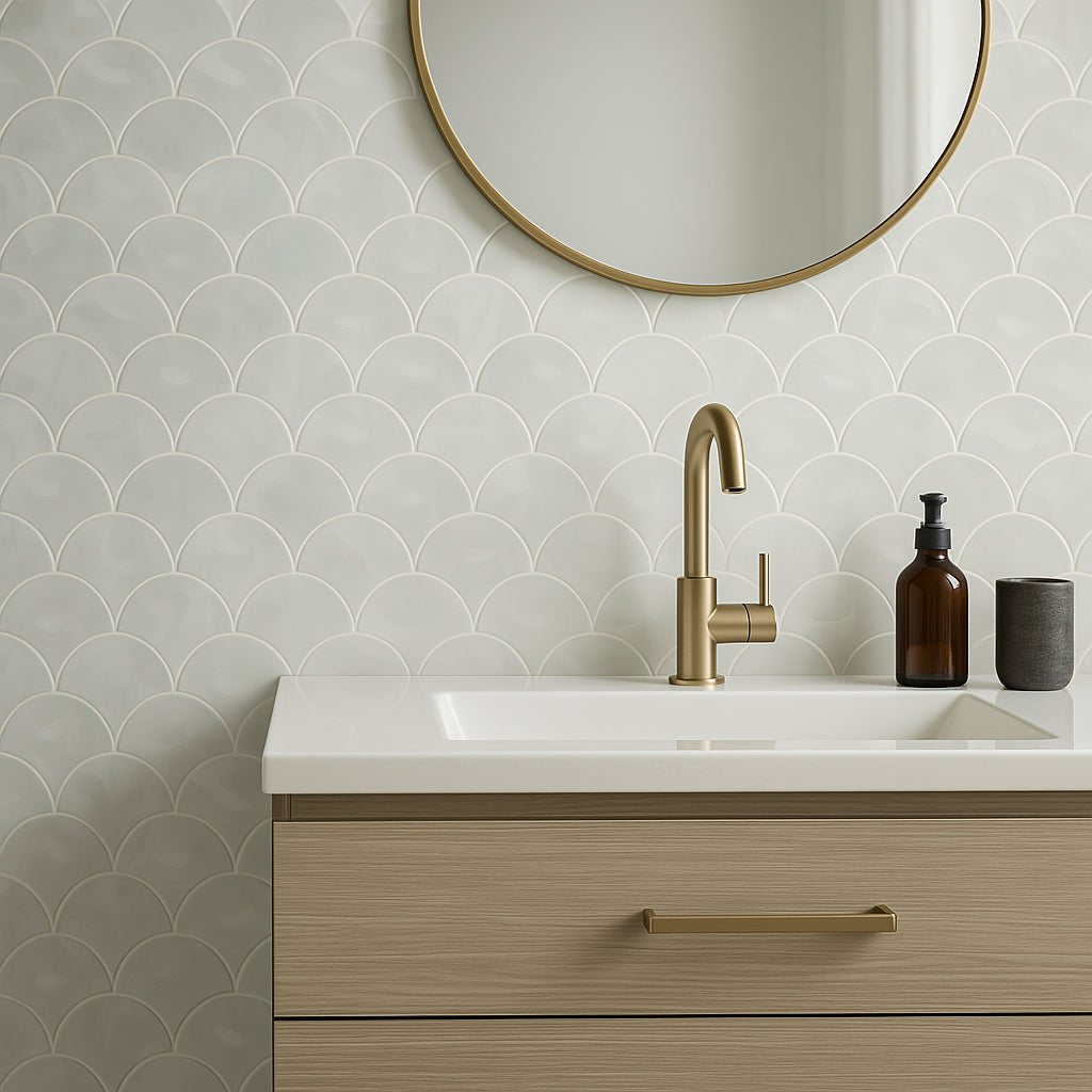 Montage Perla Hot Glass Fan Mosaic Tile - 11 x 11, Polished Finish, White Glass