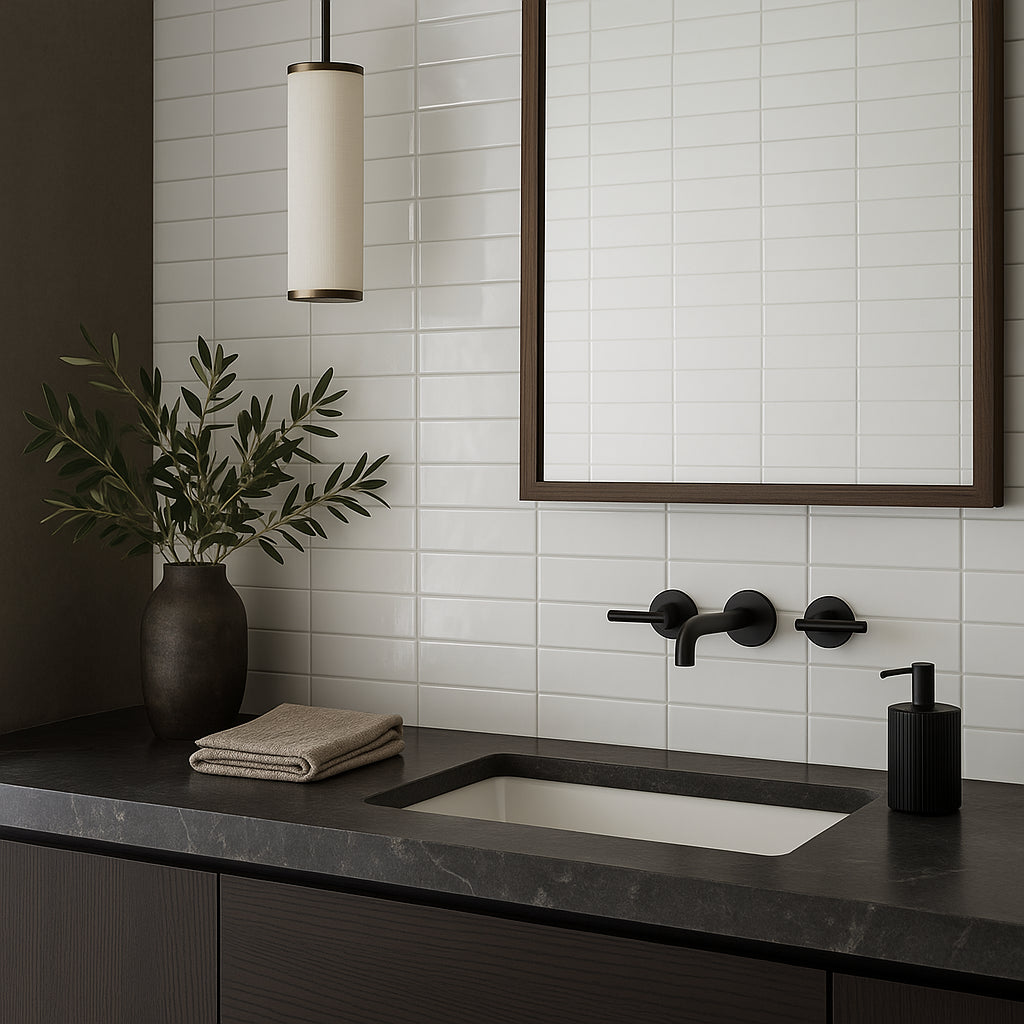 Canvas Glossy White Porcelain Tile - 2 x 6