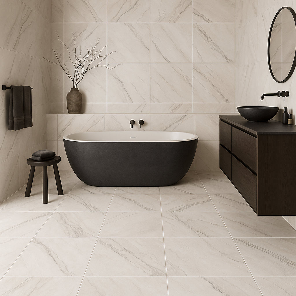 Montalcino Aspen Falls Porcelain Tile - 24 x 24, Matte Finish, White