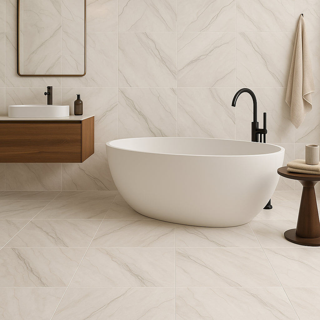 Montalcino Aspen Falls Porcelain Tile - 24 x 24, Matte Finish, White