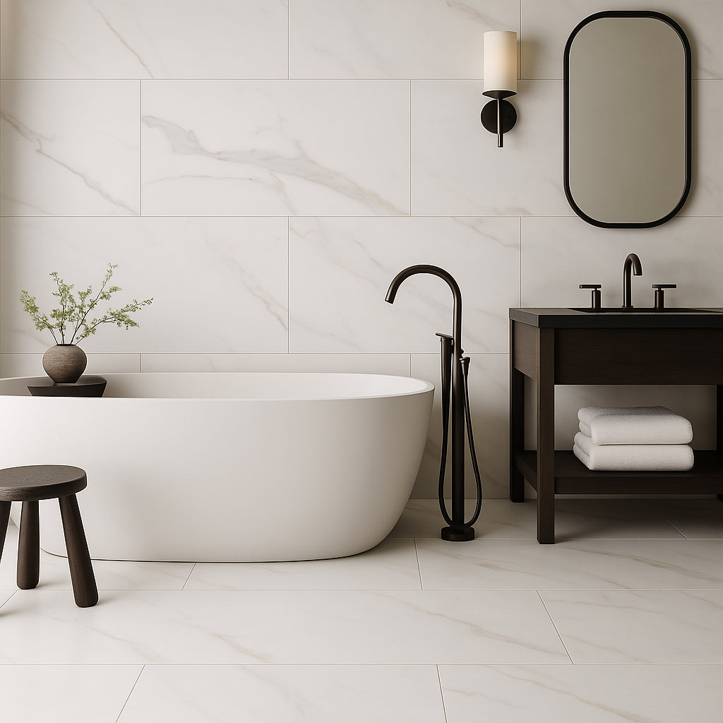 Pianetto Sienna Bianca Porcelain Tile - 24 x 48 Polished Marble Look