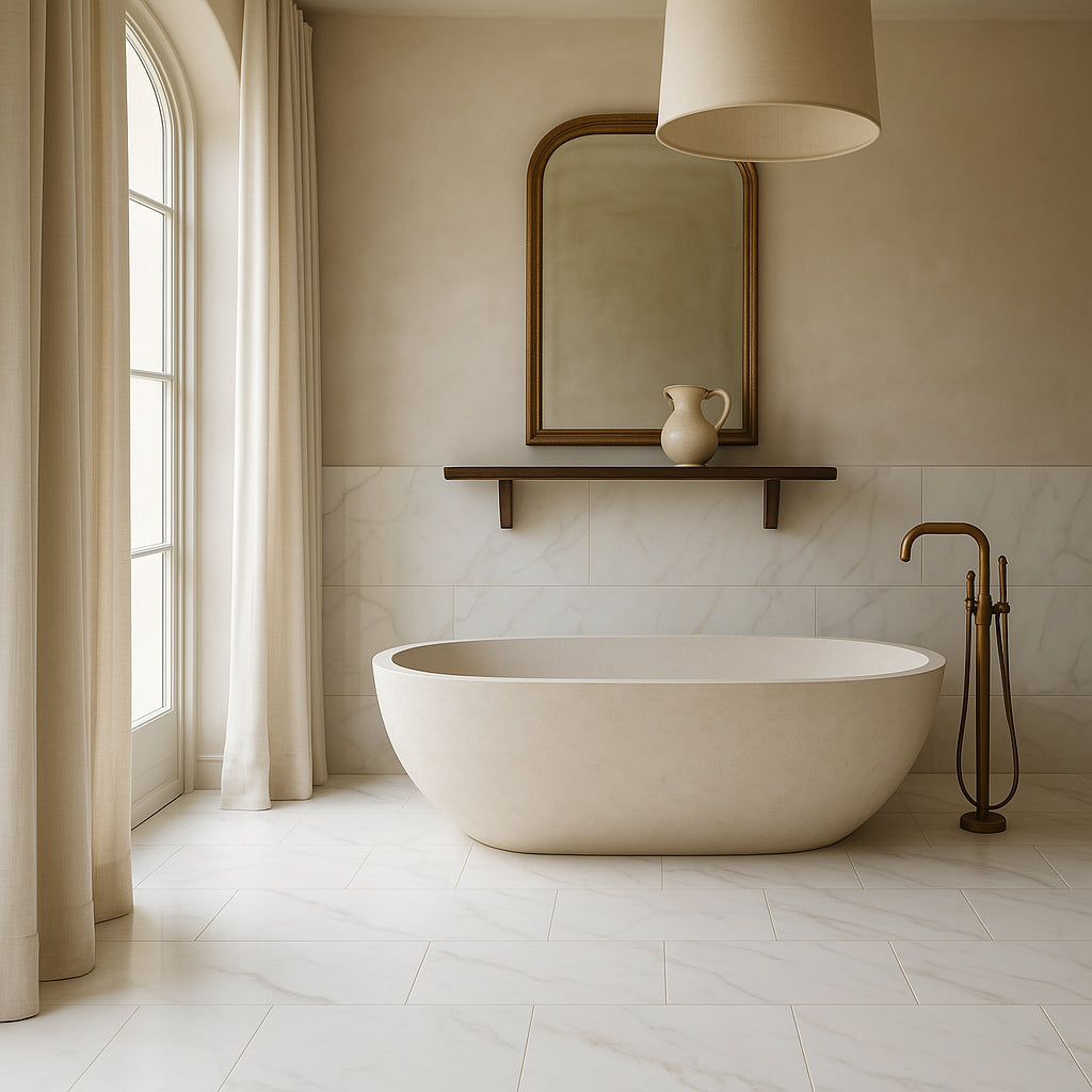 Pianetto Sienna Bianca Porcelain Tile - 24 x 48 Polished Marble Look