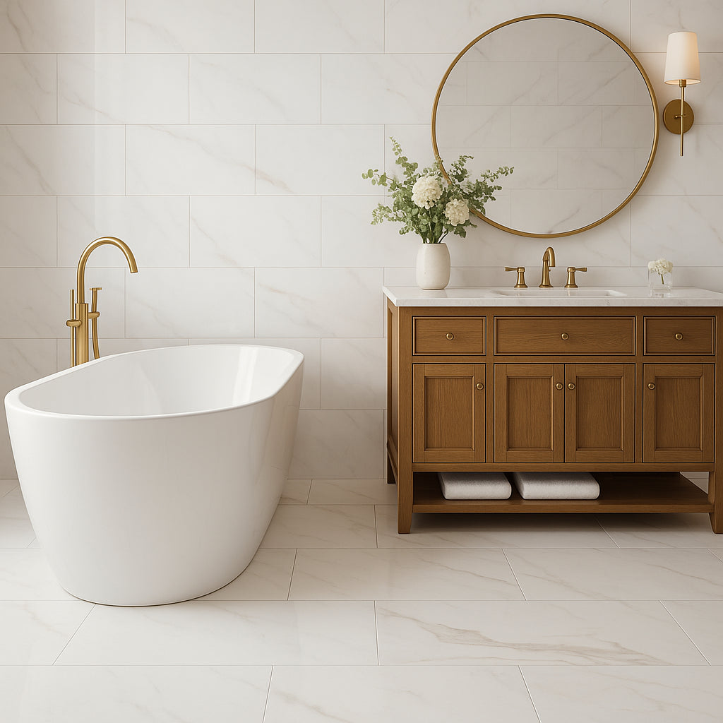 Pianetto Sienna Bianca Porcelain Tile - 24 x 48 Polished Marble Look