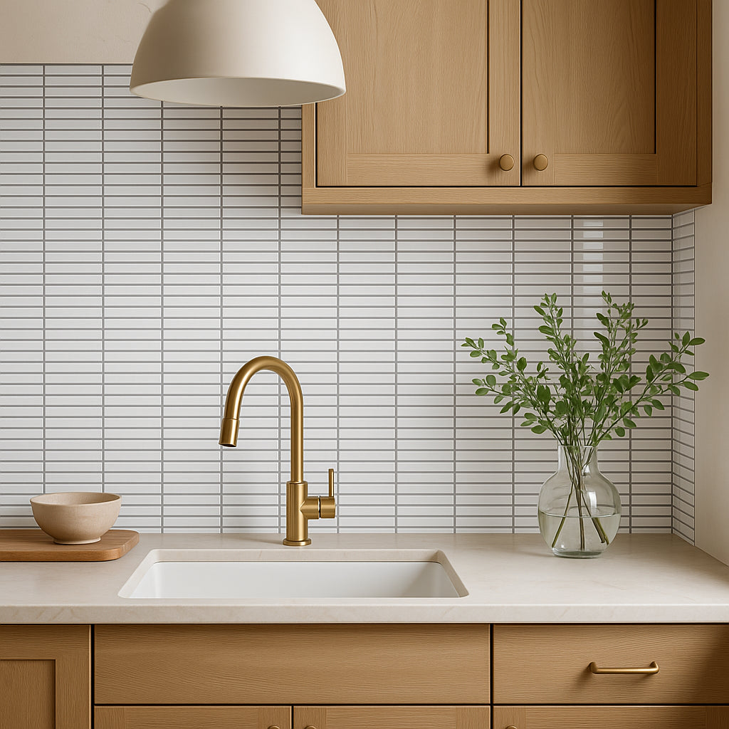 Festival White Stack Porcelain Mosaic Tile - 11 x 12 High Gloss